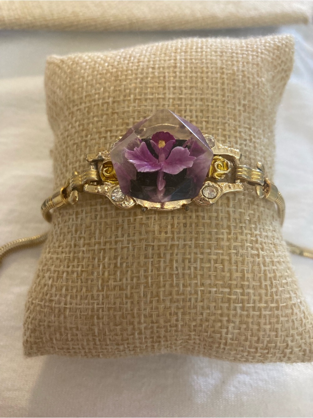Purple Orchid Reversed Carved Vintage Bracelet Marked Samson